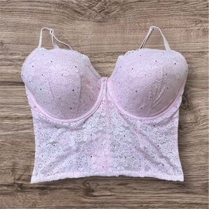 Pink Victoria's Secret Lace Pink  Crystal Bra Top L-DD Large DD Womens